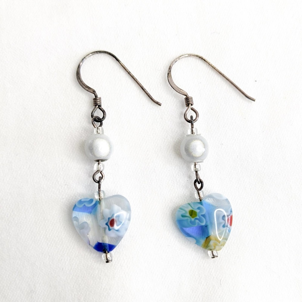 glass bead heart shaped earrings